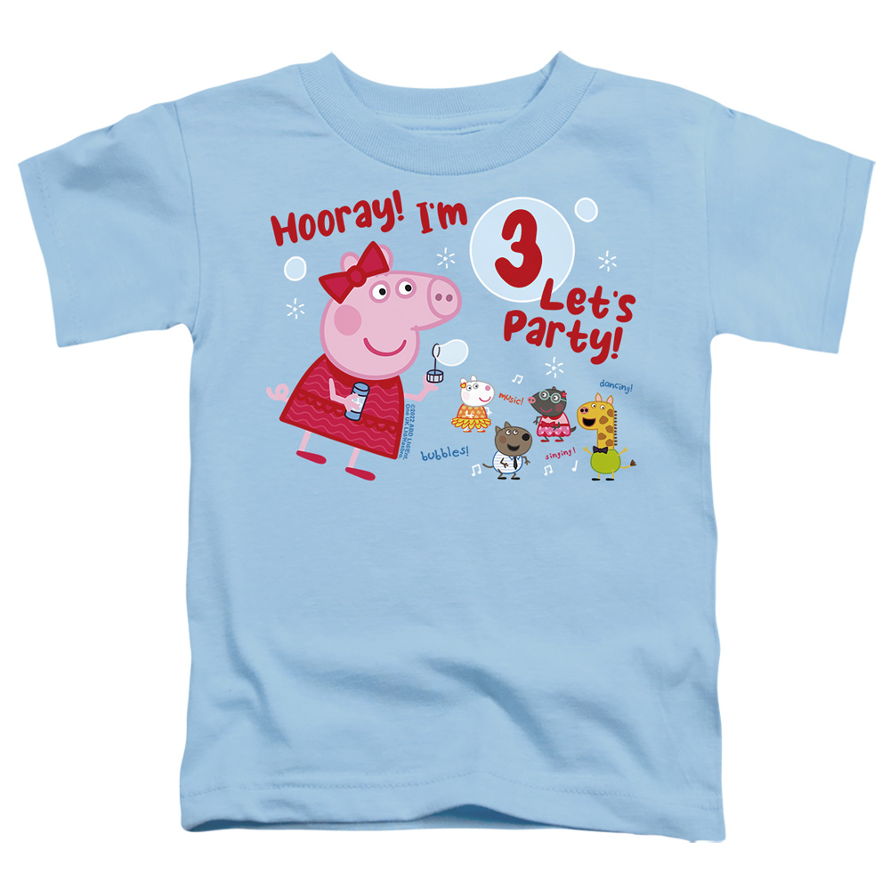 HBRO1309C-TT-2 Peppa Pig Hooray IM 3 Birthday Toddler Short Sleeve T-Shirt, Light Blue - Medium 3T