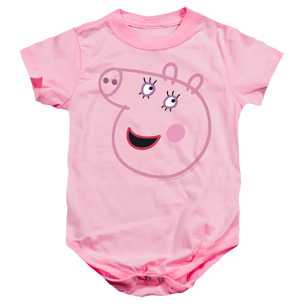 HBRO1443-SS-1 Peppa Pig Pink Out Mummy Pig Face Infant Snapsuit, Pink - Small - 6 Month