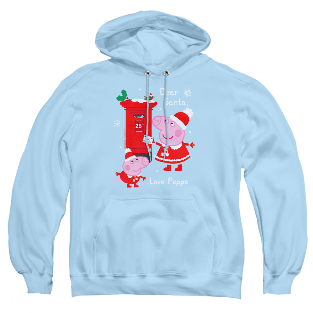 HBRO10377-AFTH-2 Peppa Pig & George Christmas Letter to Santa Adult Pullover Hoodie, Light Blue - Medium