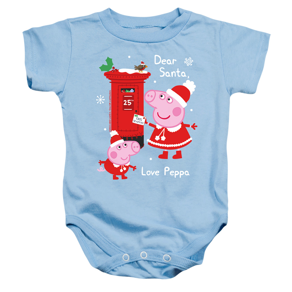 HBRO10377-SS-2 Peppa Pig & George Christmas Letter to Santa Infant Snapsuit, Light Blue - Medium - 12 Month