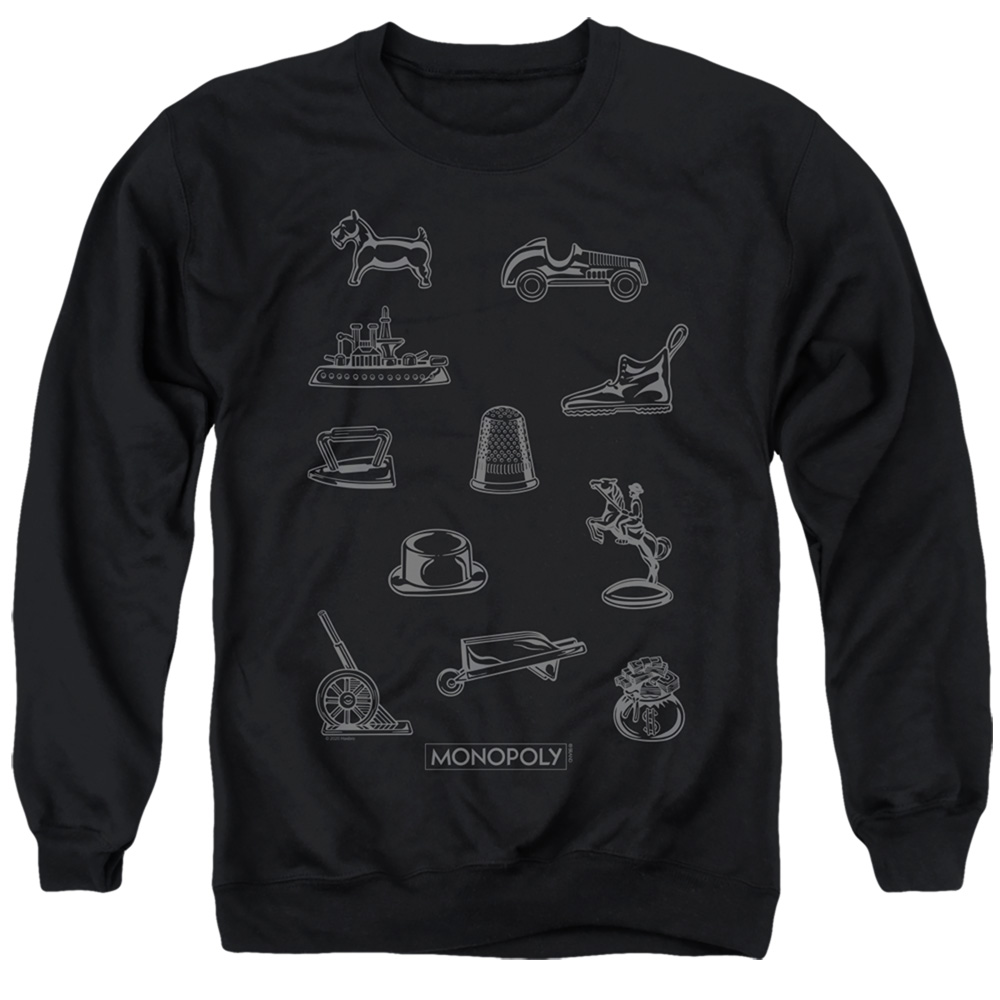 HBRO404-AS-2 Monopoly Token Adult Crewneck Sweatshirt, Black - Medium