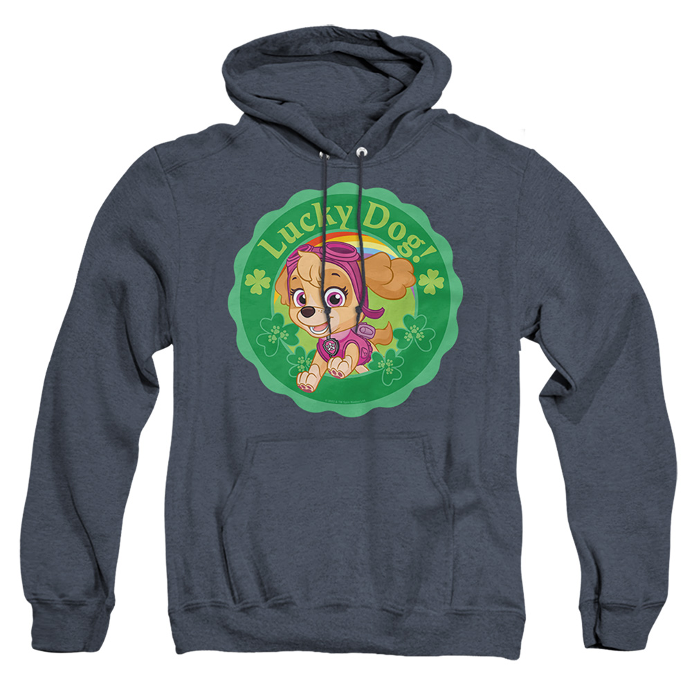 NICK10268SPD-AHH-3 Paw Patrol St. Patricks Day Lucky Dog Adult Heather Hoodie, Navy - Large