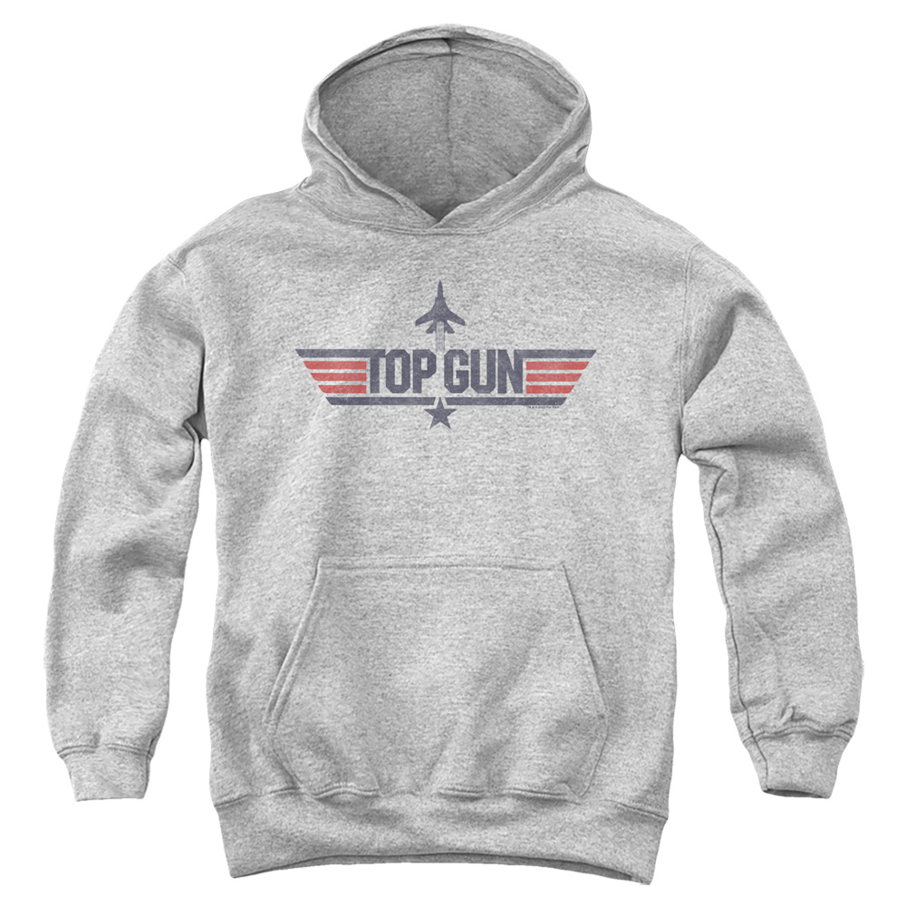 PAR839-YFTH-1 Paramount - Top Gun Logo Grey Youth Hooded Sweatshirt, Athletic Heather - Small