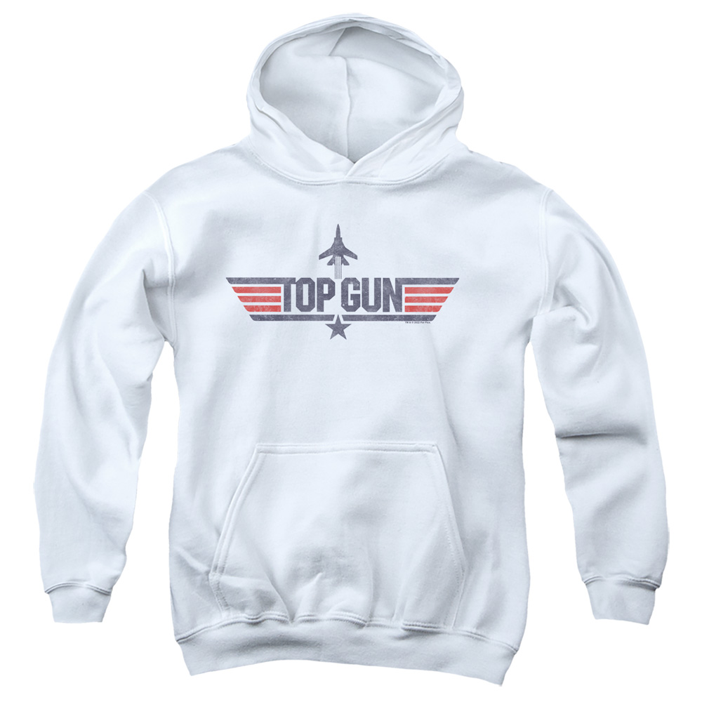PAR836-YFTH-2 Paramount Top Gun Logo White Youth Hooded Sweatshirt, White - Medium