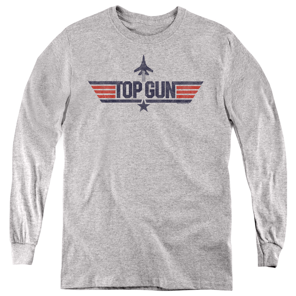 PAR839-YL-1 Paramount - Top Gun Logo Grey Long Sleeve Youth T-Shirt, Athletic Heather - Small