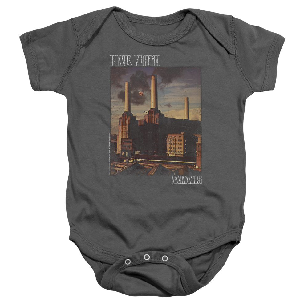 PERRY124-SS-2 Pink Floyd Faded Animals Infant Snapsuit, Charcoal - Medium - 12 Month