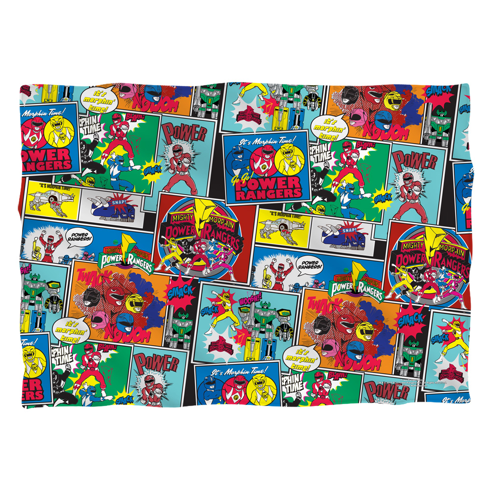 PWR147FB-PLO1-0 Power Rangers Pattern Front Back Print Pillow Case, White - 20 x 28 in.
