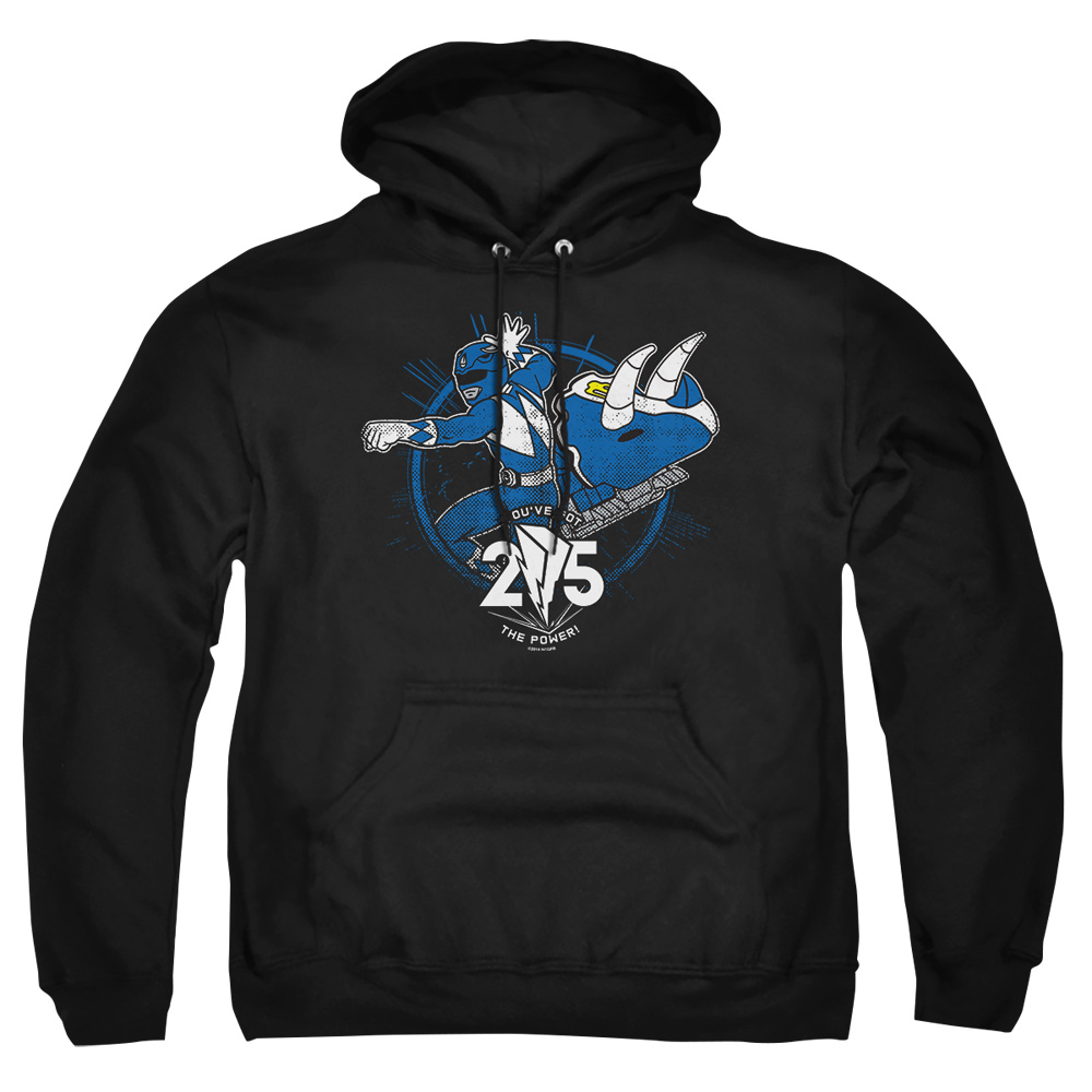 PWR4016-AFTH-2 Power Rangers Blue 25 Adult Pullover Hoodie, Black - Medium