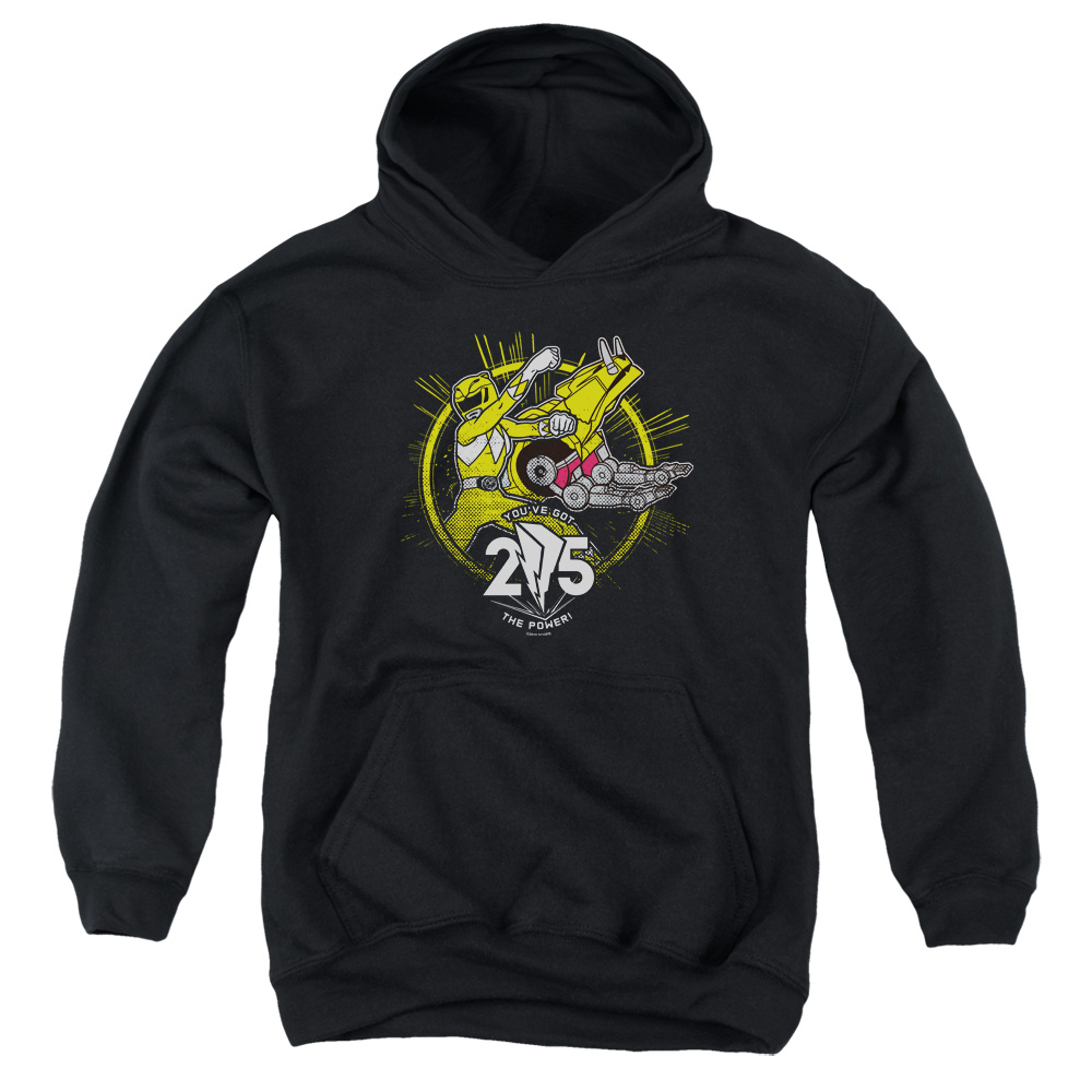 PWR4017-YFTH-2 Power Rangers Yellow 25 Youth Hooded Sweatshirt, Black - Medium