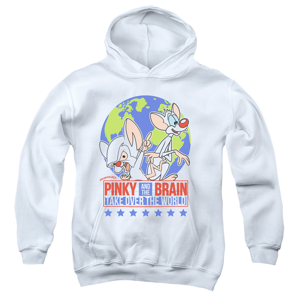 WBT940-YFTH-2 Pinky & The Brain Campaign Youth Hooded Sweatshirt, White - Medium