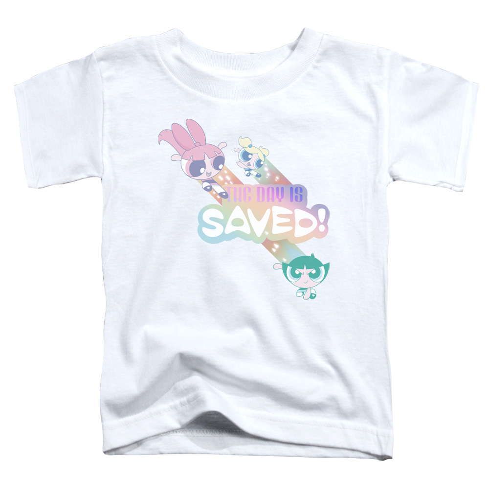 CN713-TT-3 Powerpuff Girls The Day is Saved Toddler Short Sleeve T-Shirt, White - Large 4T