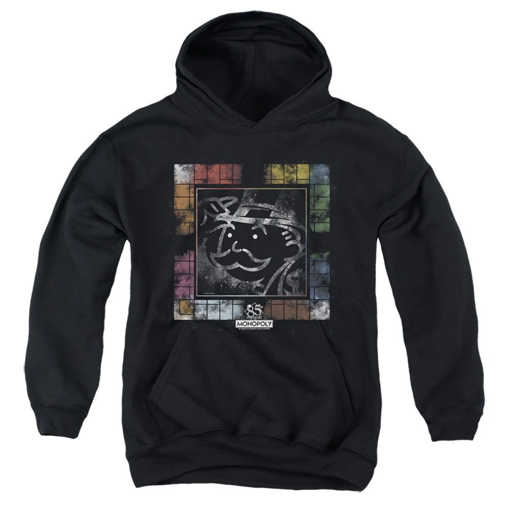 HBRO406-YFTH-2 Monopoly Dusty Game Board Youth Hooded Sweatshirt, Black - Medium
