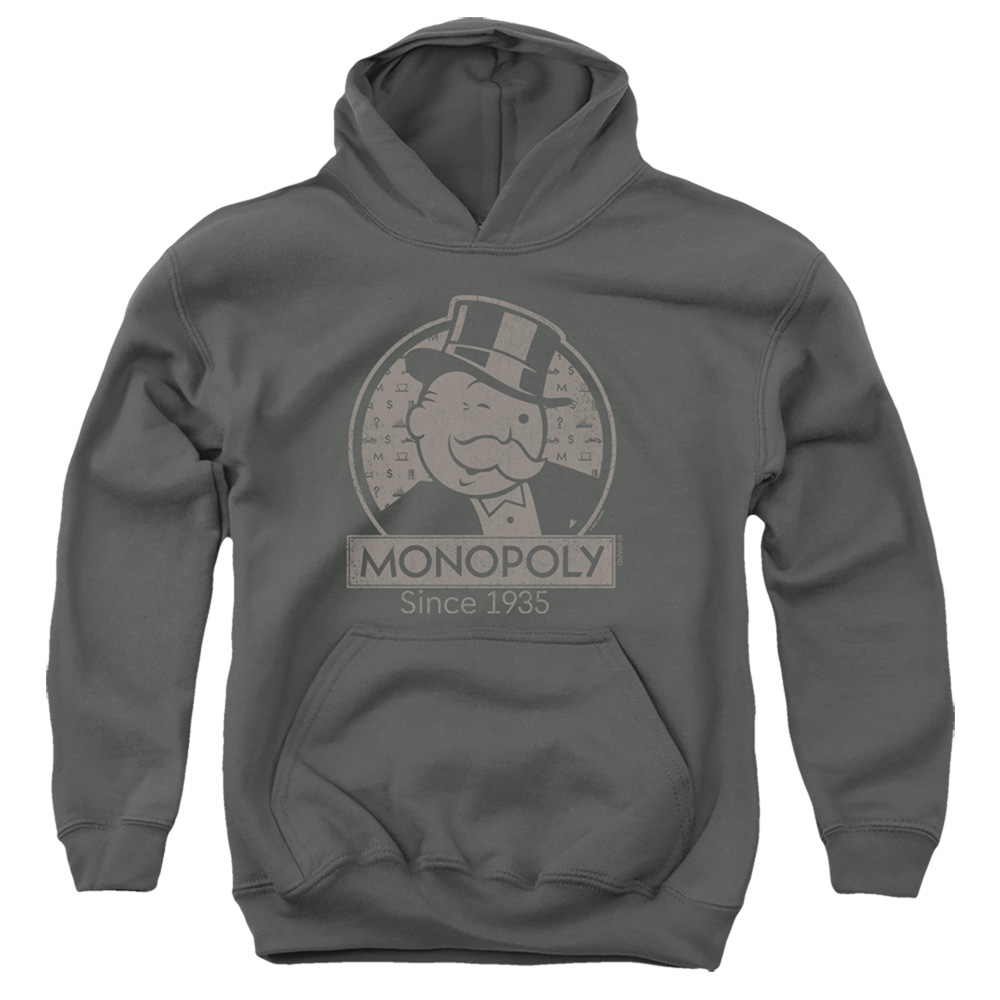 HBRO426-YFTH-2 Monopoly Wink Youth Hooded Sweatshirt, Charcoal - Medium
