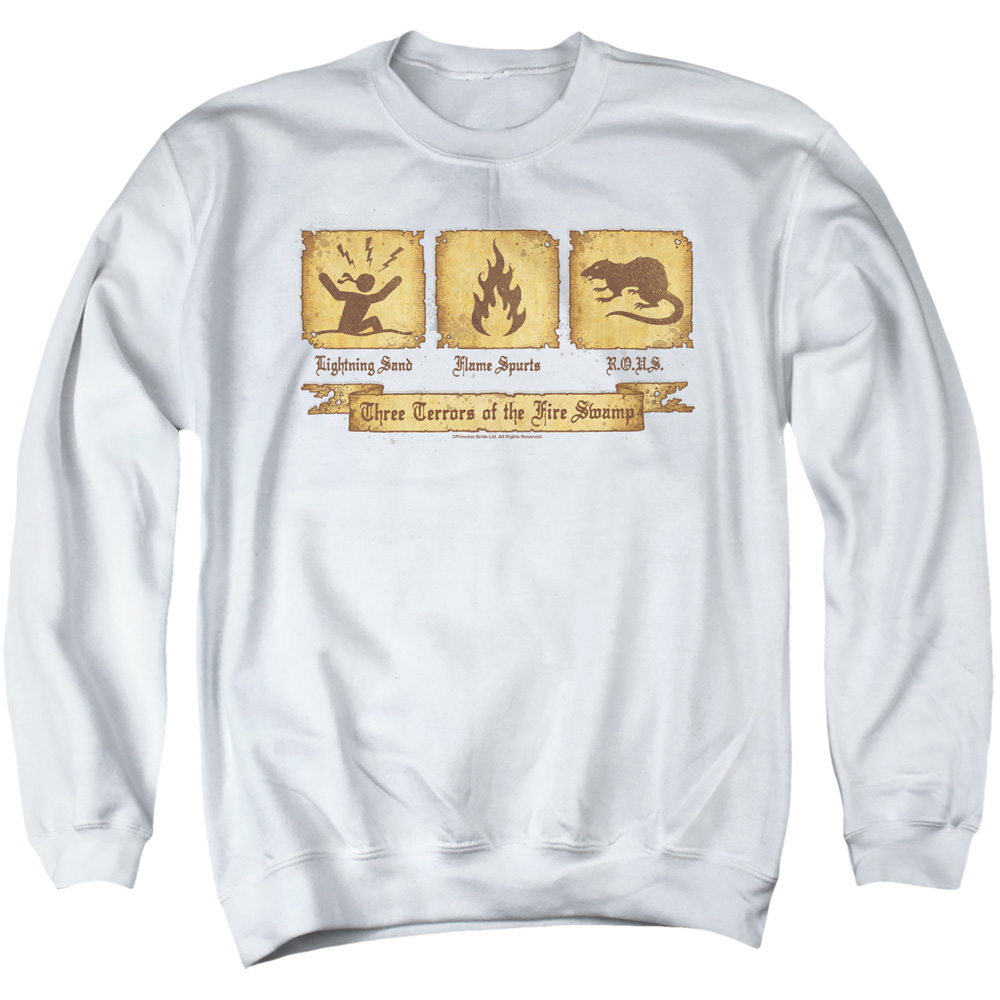 PB112I-AS-2 Princess Bride Three Terrors Adult Crewneck Sweatshirt, White - Medium