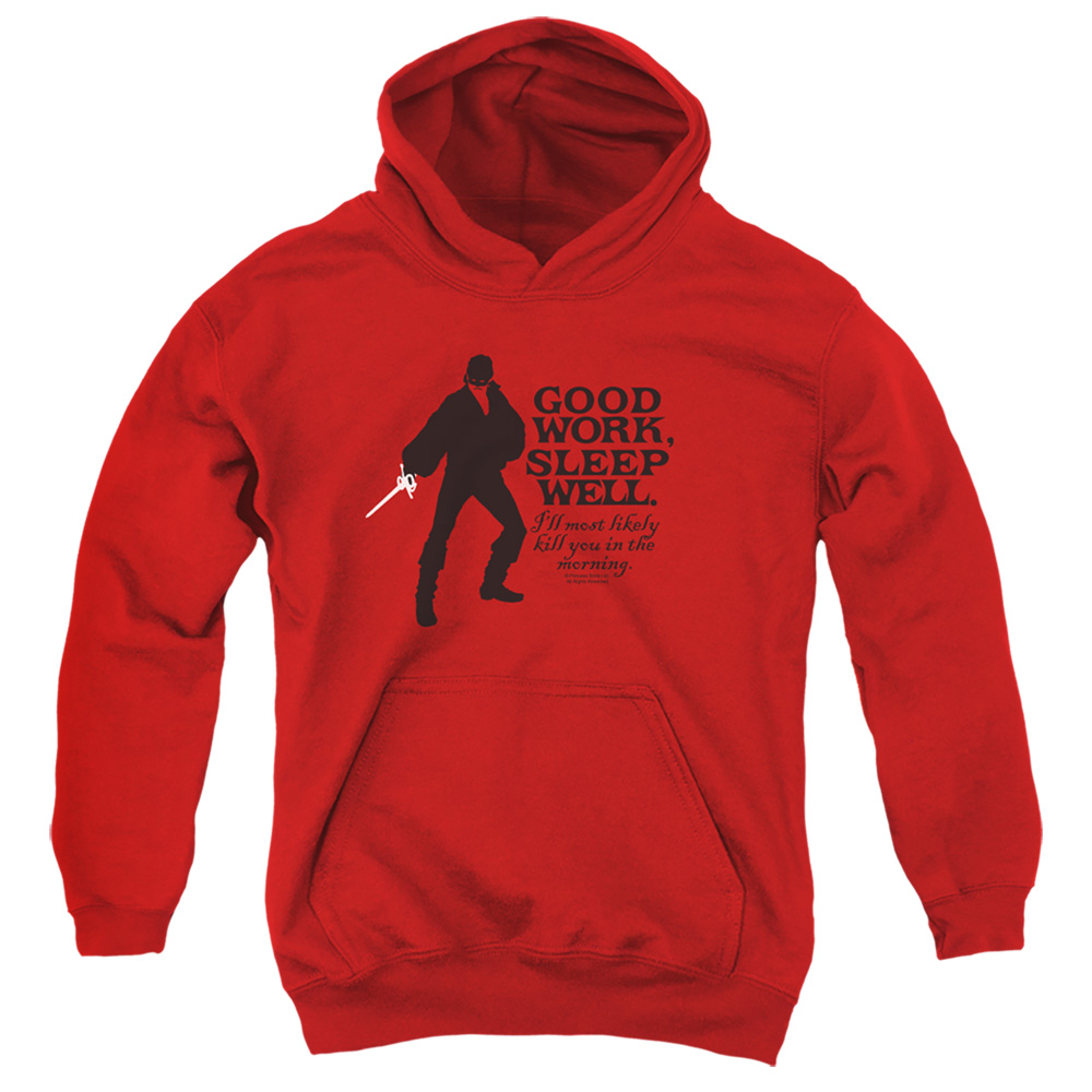PB117D-YFTH-2 Princess Bride Good Work Youth Hooded Sweatshirt, Red - Medium