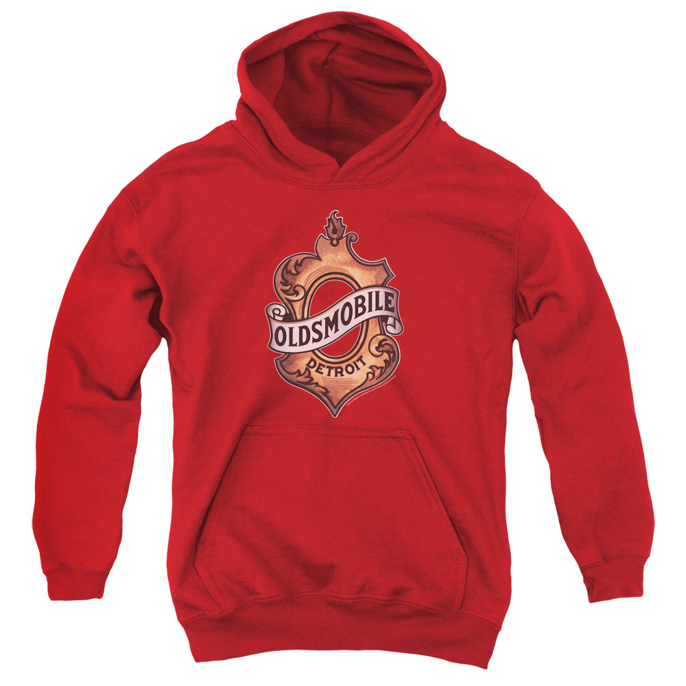 OLS105-YFTH-4 Oldsmobile Detroit Emblem Youth Hooded Sweatshirt, Red - Extra Large