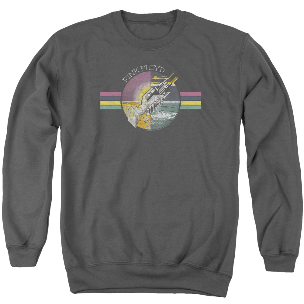 PERRY183-AS-3 Pink Floyd Welcome to The Machine Adult Crewneck Sweatshirt, Charcoal - Large