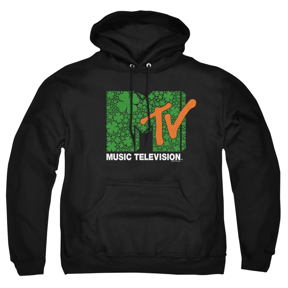 MTV10052SPD-AFTH-3 MTV St. Patricks Day Shamrock Logo Adult Pullover Hoodie, Black - Large