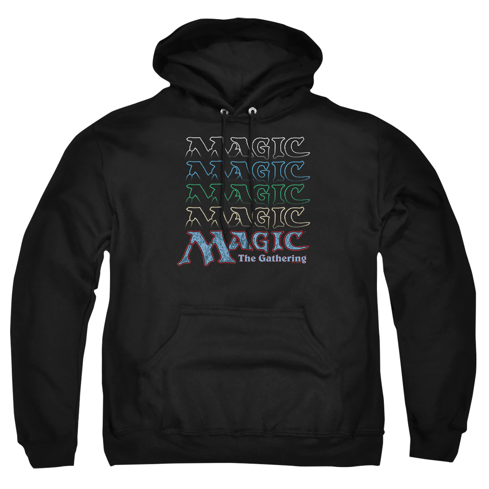 HBRO648-AFTH-3 Magic The Gathering Retro Logo Repeat Adult Pullover Hoodie, Black - Large
