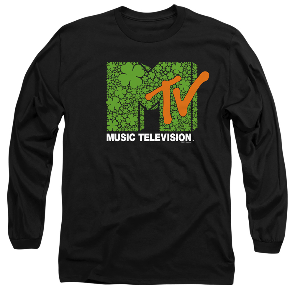 MTV10052SPD-AL-3 MTV St. Patricks Day Shamrock Logo Adult Long Sleeve T-Shirt, Black - Large