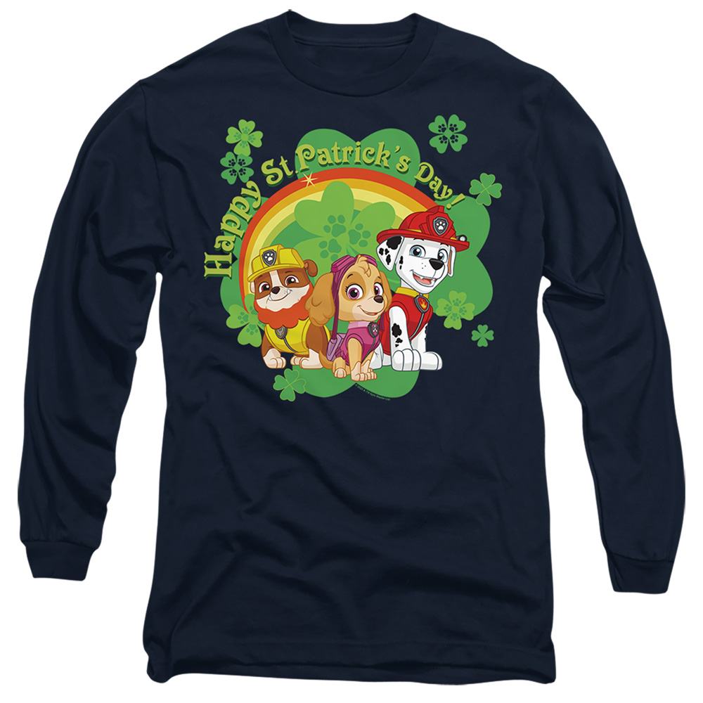 NICK10266SPD-AL-3 Paw Patrol St. Patricks Day Team Adult Long Sleeve T-Shirt, Navy - Large