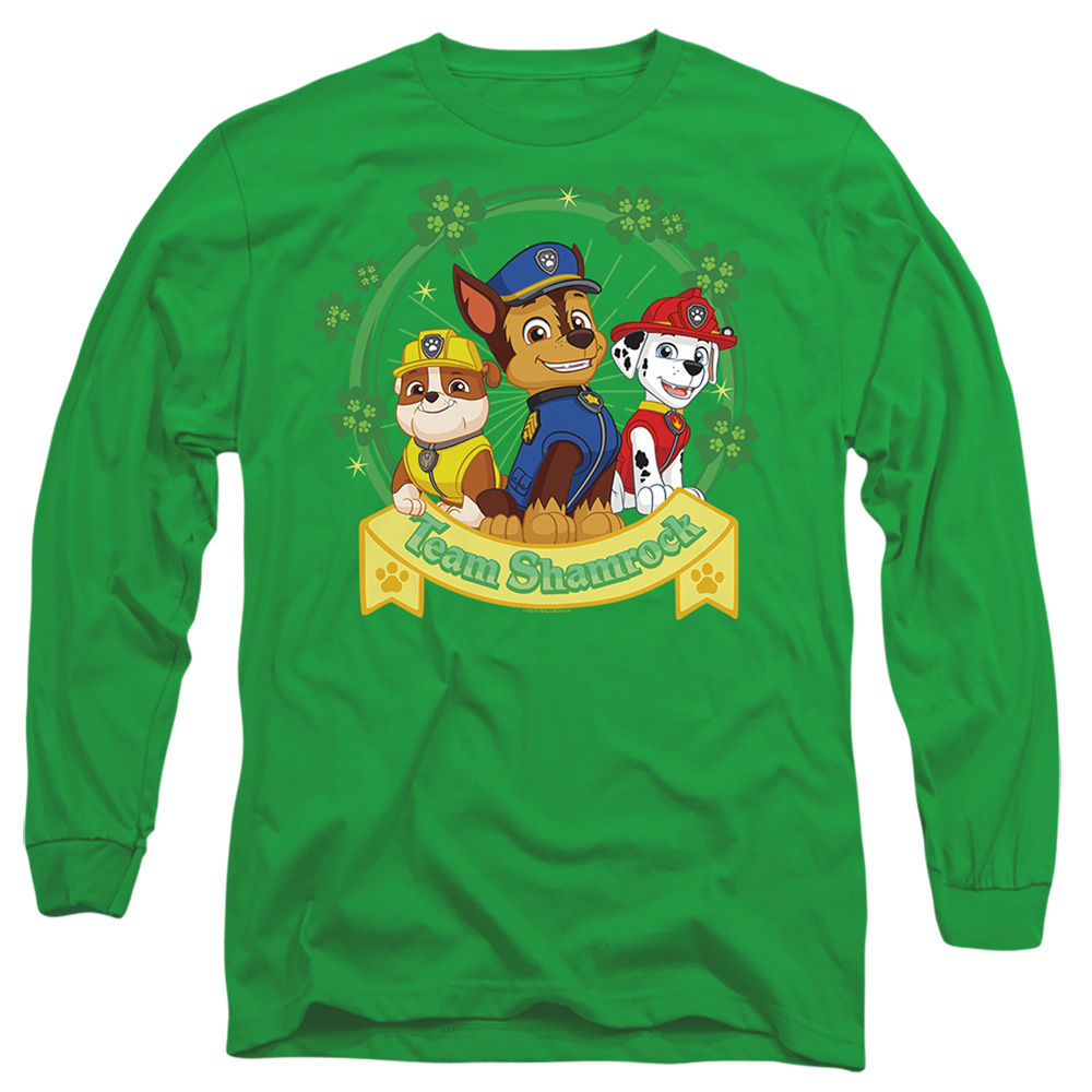 NICK10267SPD-AL-3 Paw Patrol St. Patricks Day Team Shamrock Adult Long Sleeve T-Shirt, Kelly Green - Large