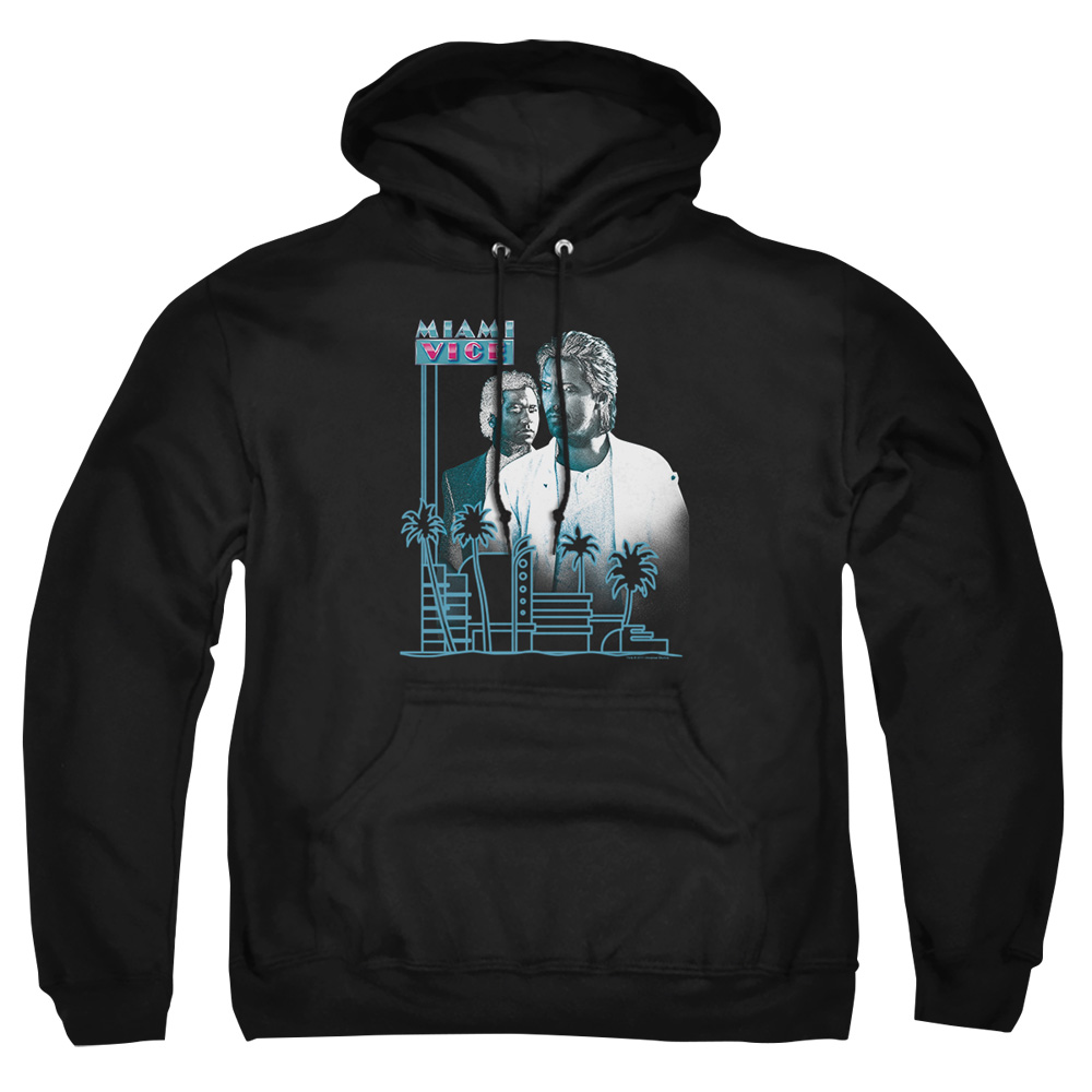 NBC520-AFTH-7 Miami Vice Looking Out Adult Pullover Hoodie, Black - 4X