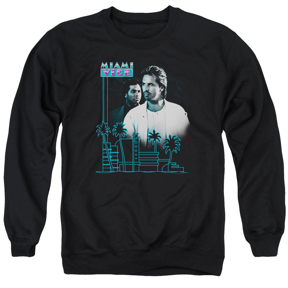 NBC520-AS-2 Miami Vice Looking Out Adult Crewneck Sweatshirt, Black - Medium