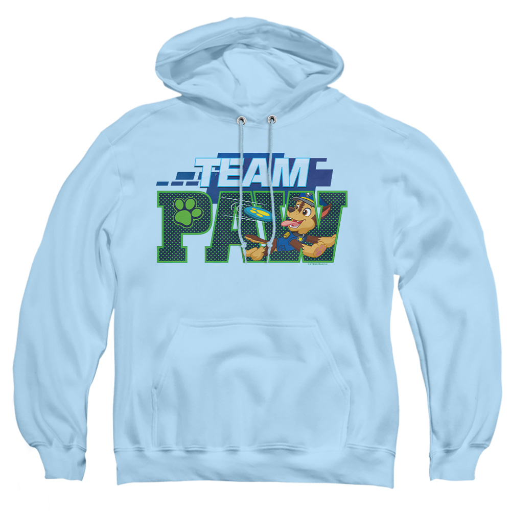NICK693-AFTH-2 Paw Patrol Team Paw Chase Adult Pullover Hoodie, Light Blue - Medium
