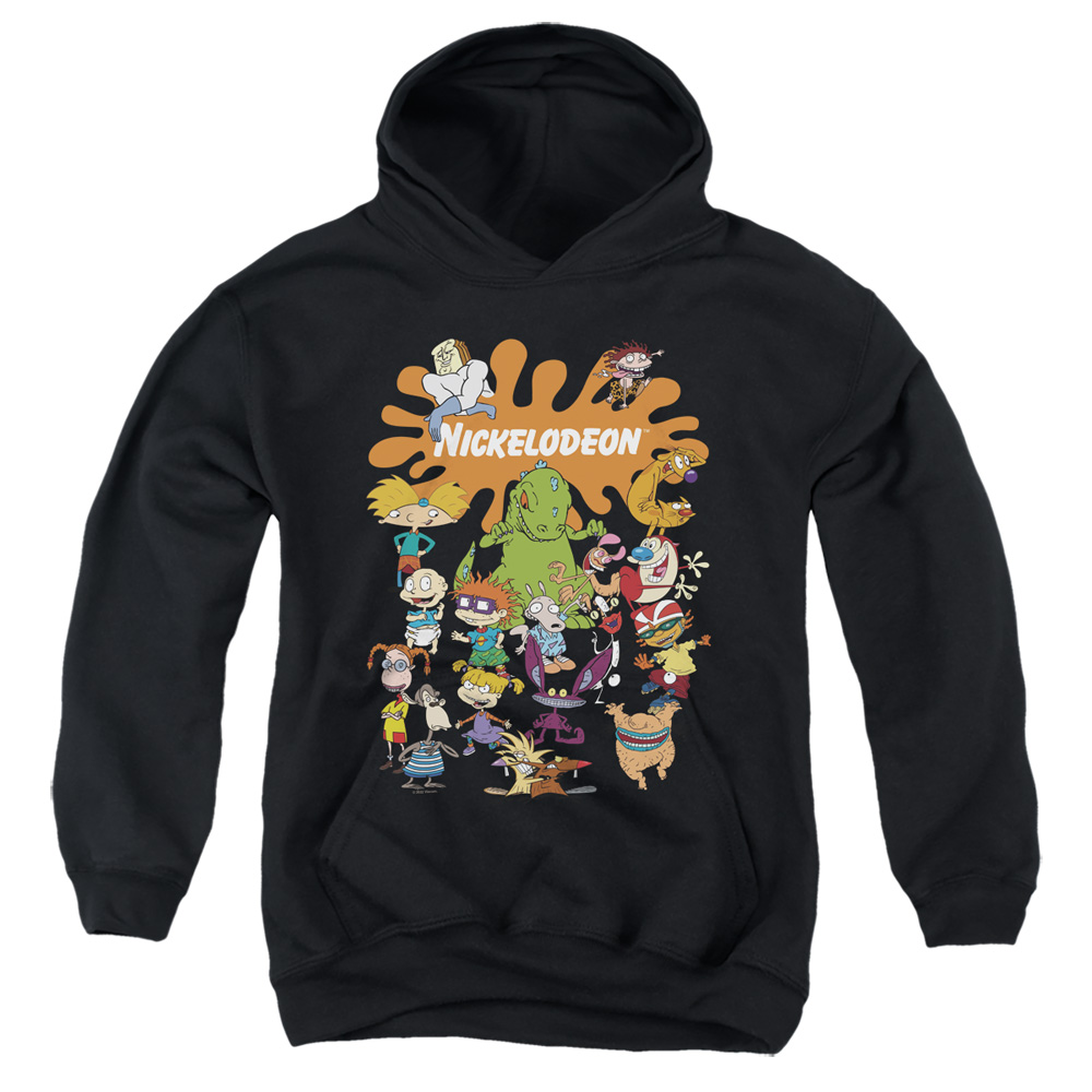 NICK764-YFTH-3 Nickelodeon Brand Nick Splat Group Youth Hooded Sweatshirt, Black - Large