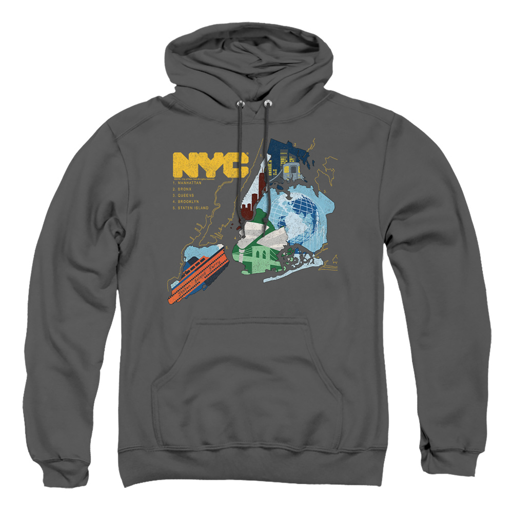NYC109-AFTH-2 York City Five Boroughs Adult Pullover Hoodie, Charcoal - Medium