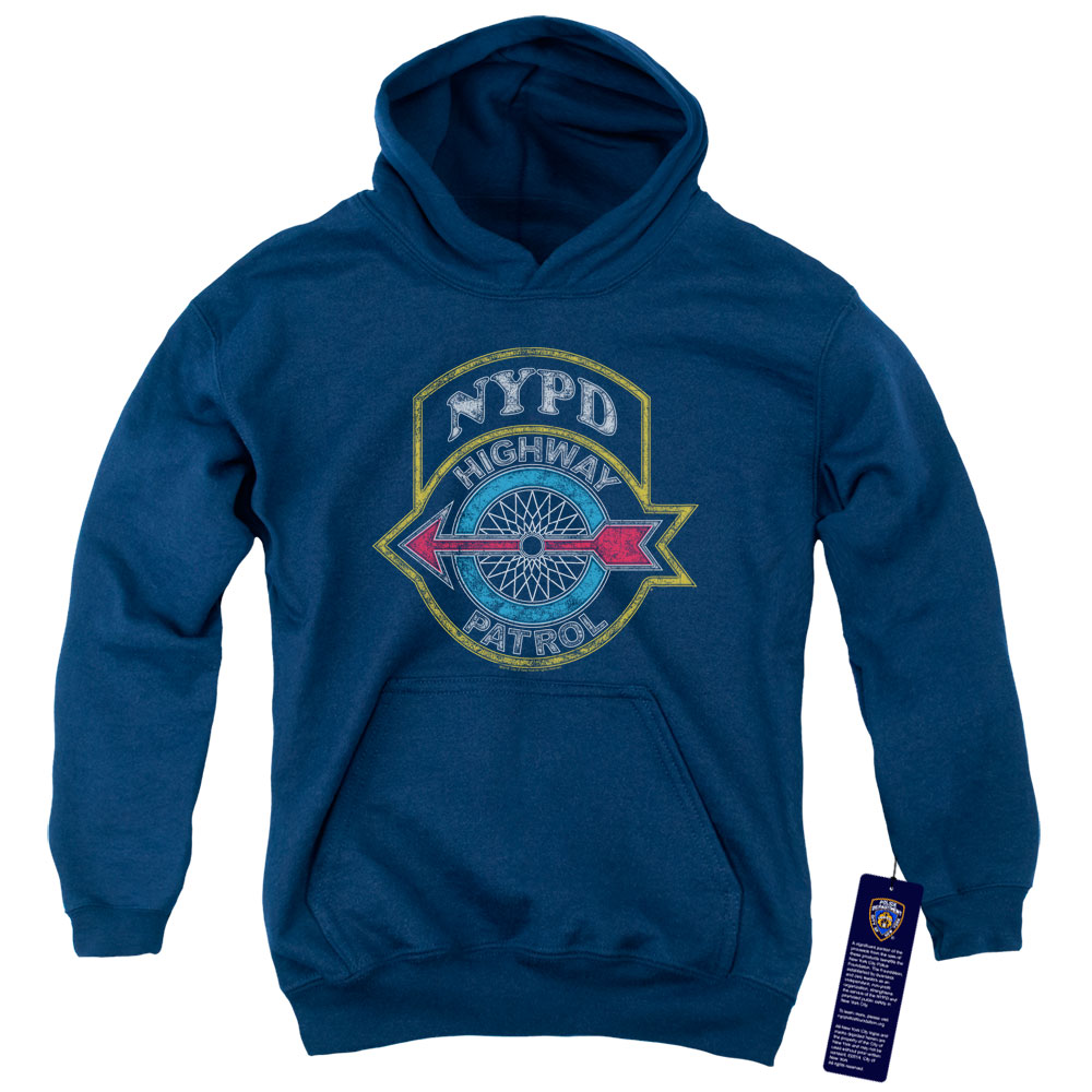 NYC105-YFTH-1 York City Highway Patrol Youth Hooded Sweatshirt, Navy - Small -  Trevco Sportswear