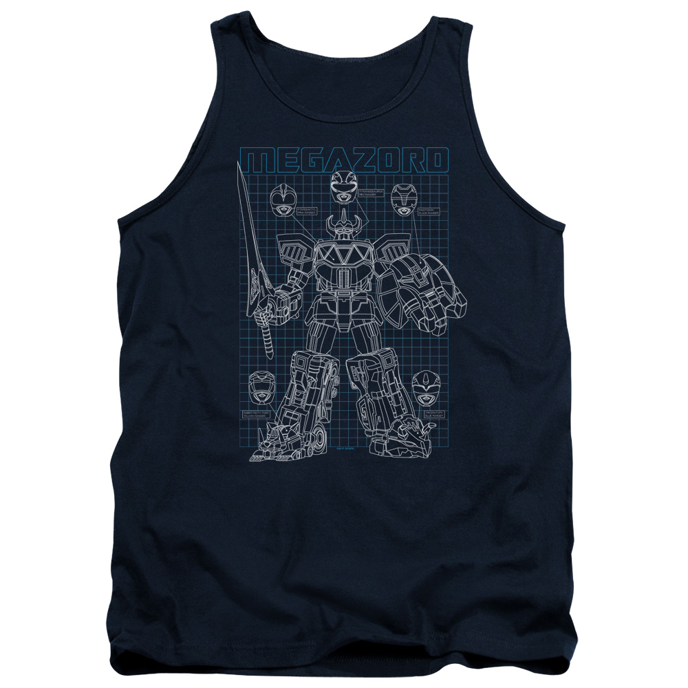 PWR184-TK-2 Power Rangers Mega Plans Adult Tank Top, Navy - Medium