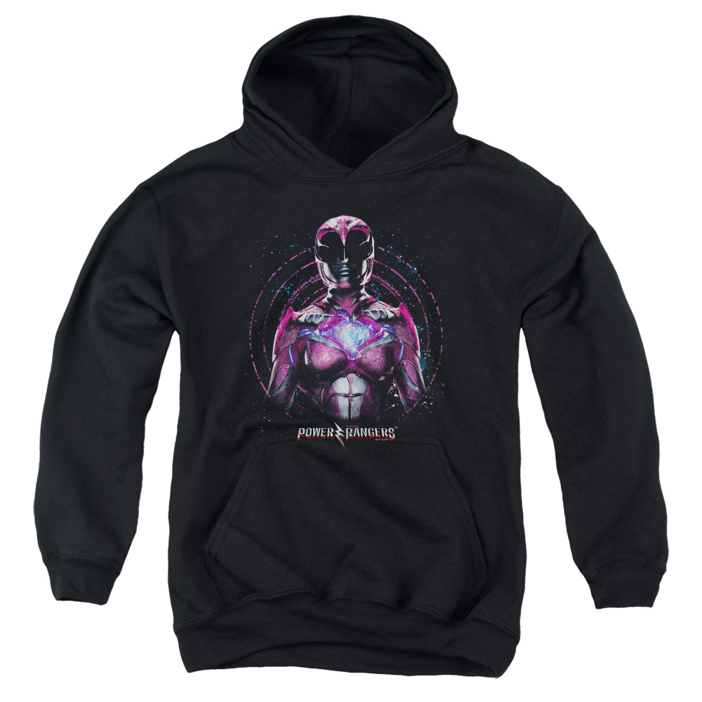 PWR3011-YFTH-4 Power Rangers Pink Ranger Youth Hooded Sweatshirt, Black - Extra Large