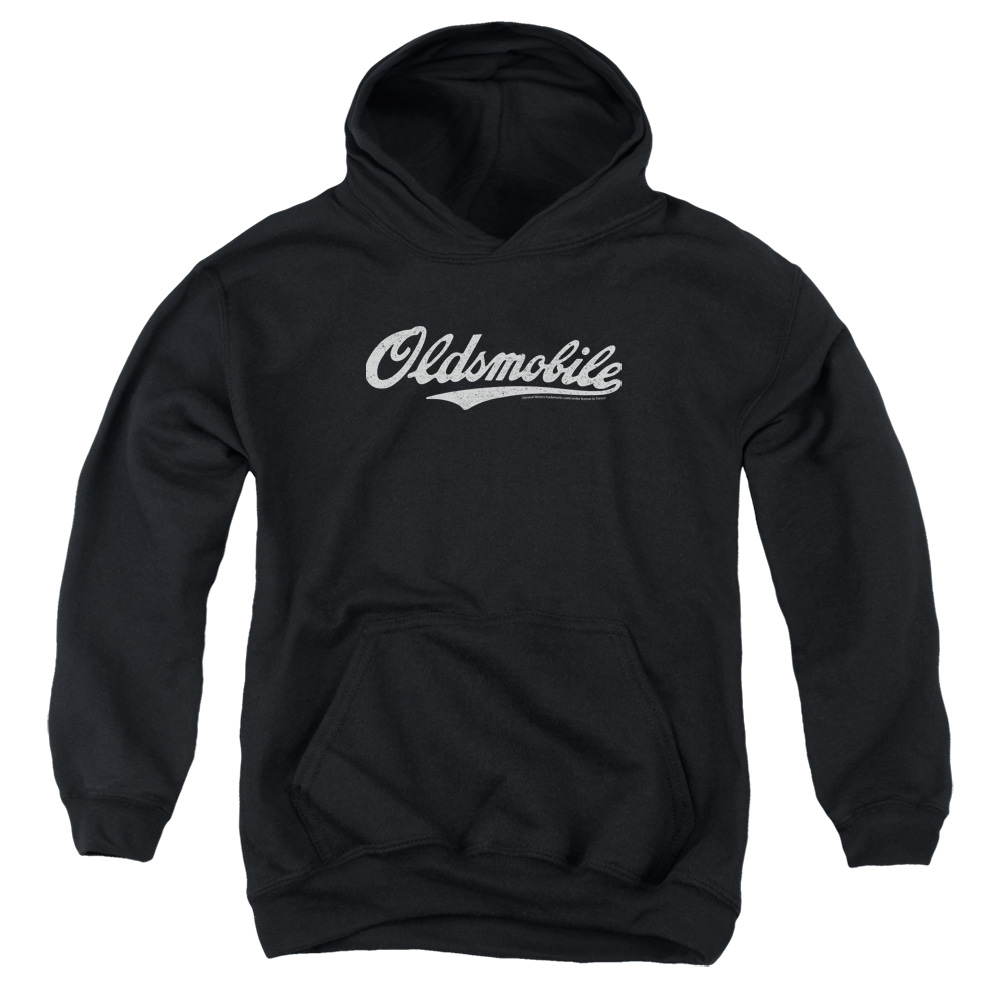 OLS104-YFTH-4 Oldsmobile Cursive Logo Youth Hooded Sweatshirt, Black - Extra Large