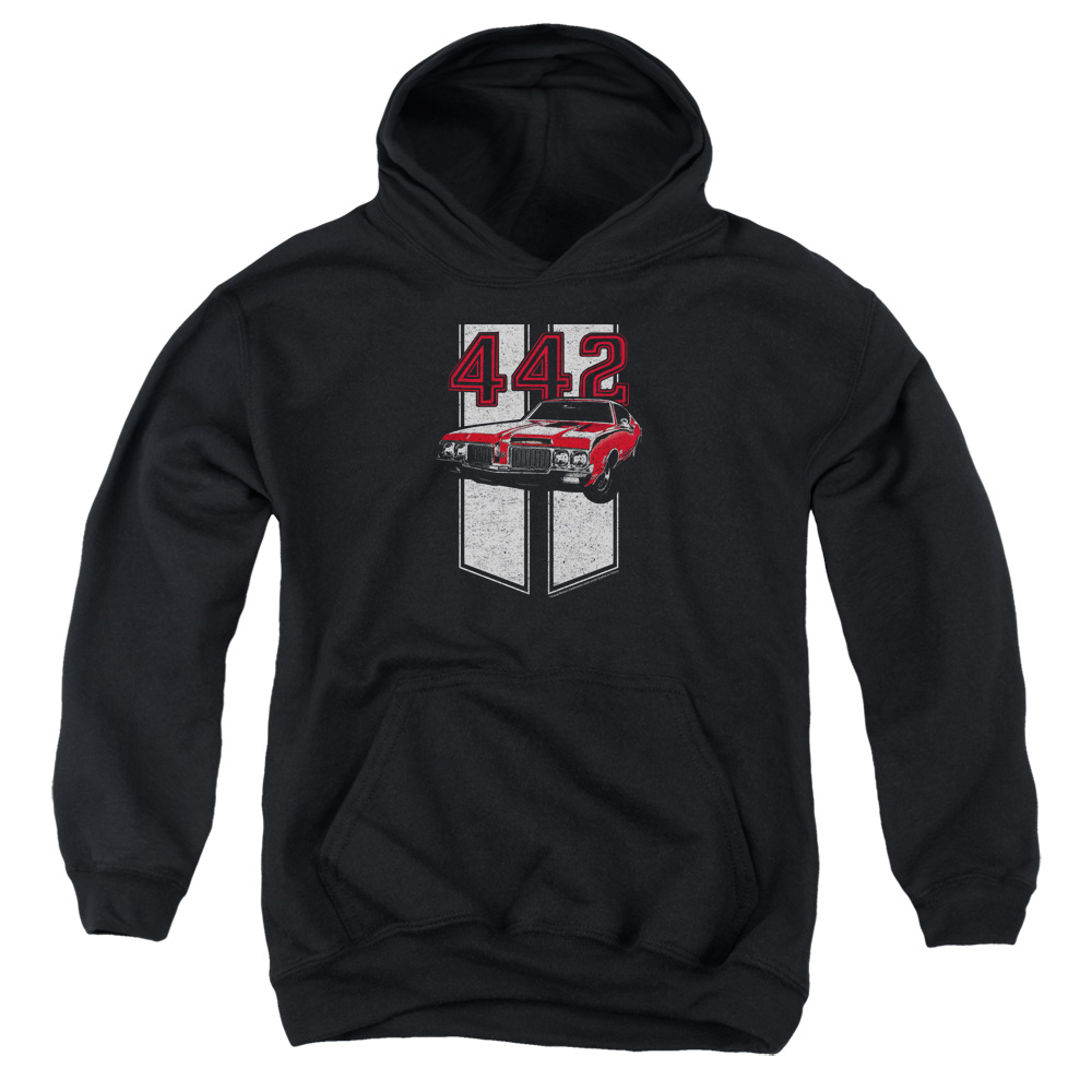 OLS109-YFTH-1 Oldsmobile 442 Youth Hooded Sweatshirt, Black - Small