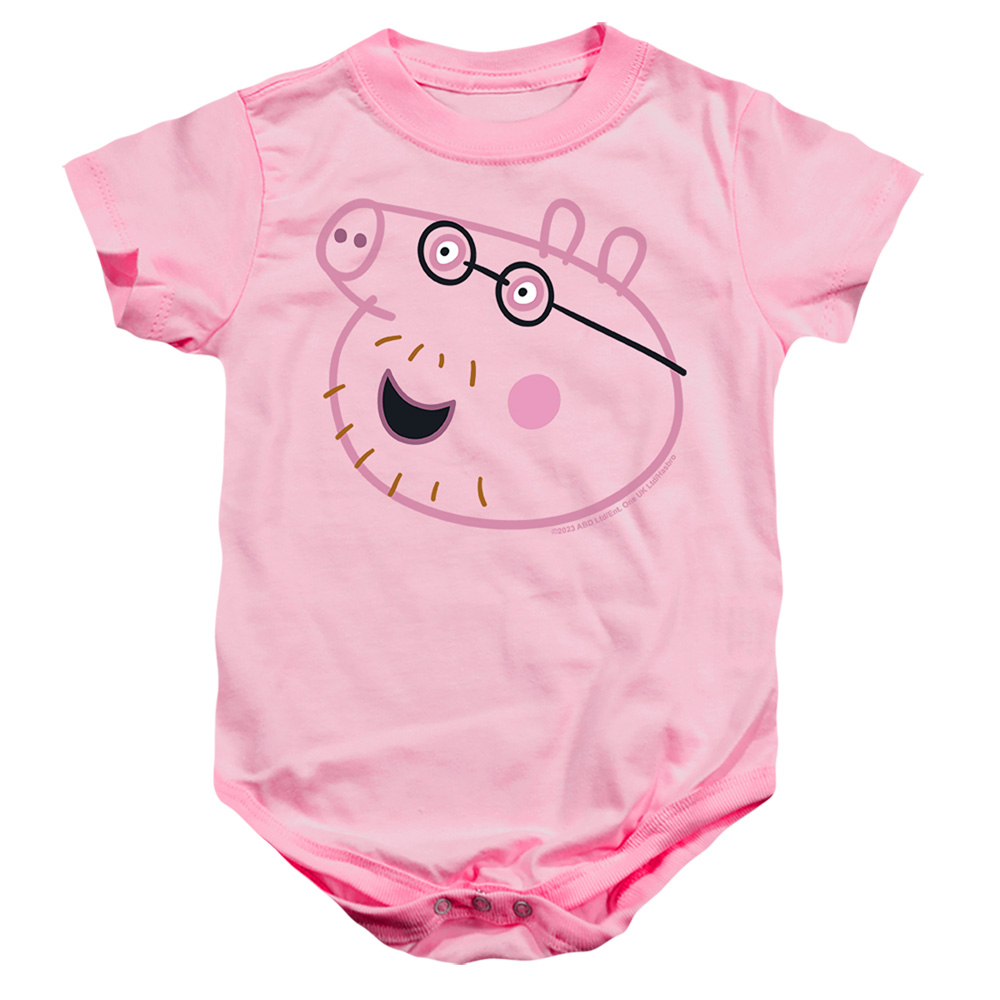 HBRO1444-SS-2 Peppa Pig Pink Out Daddy Pig Face Infant Snapsuit, Pink - Medium - 12 Month