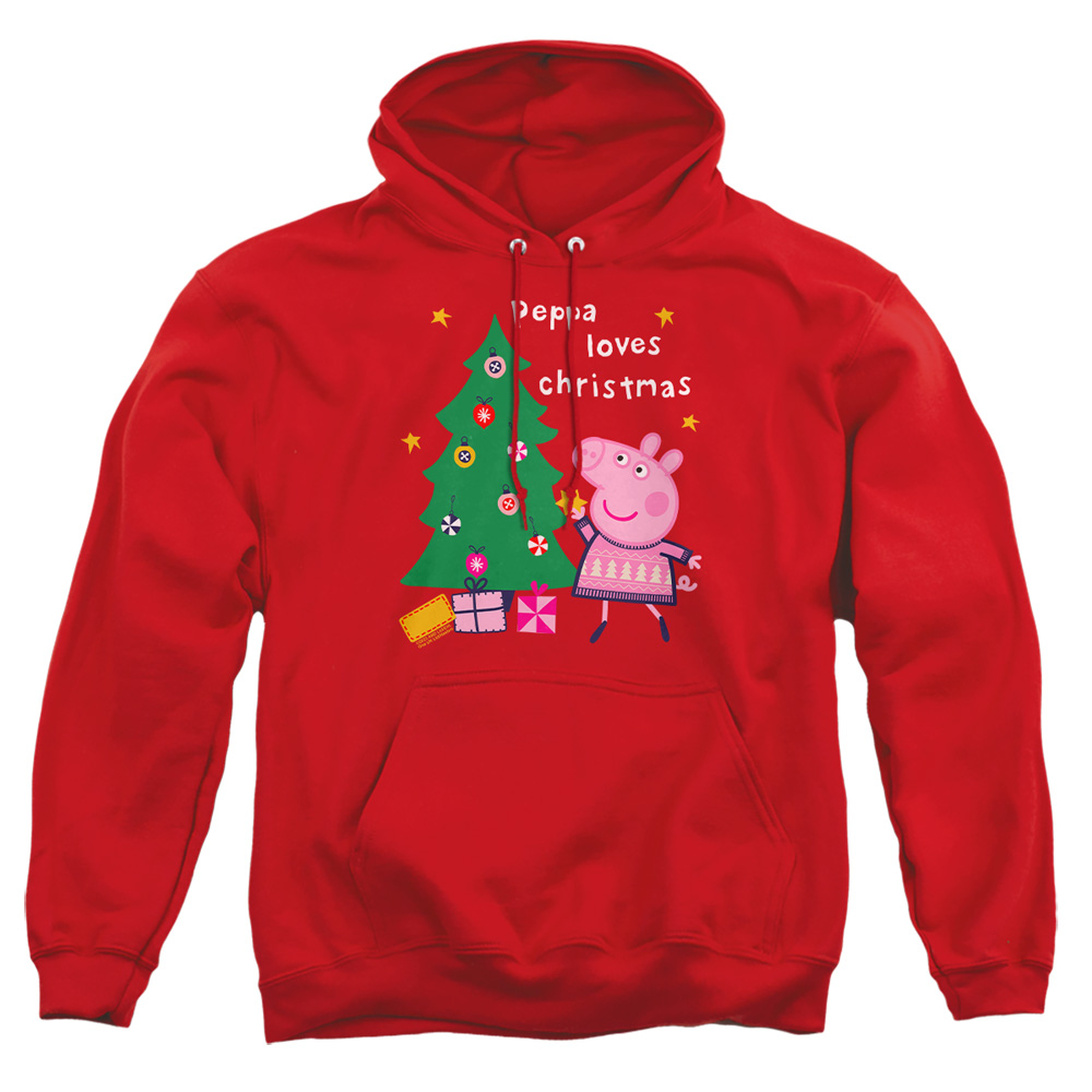 HBRO10375-AFTH-2 Peppa Pig Loves Christmas Adult Pullover Hoodie, Red - Medium