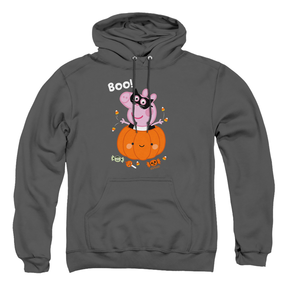 HBRO1464-AFTH-2 Peppa Pig Pumpkin Adult Pullover Hoodie, Charcoal - Medium