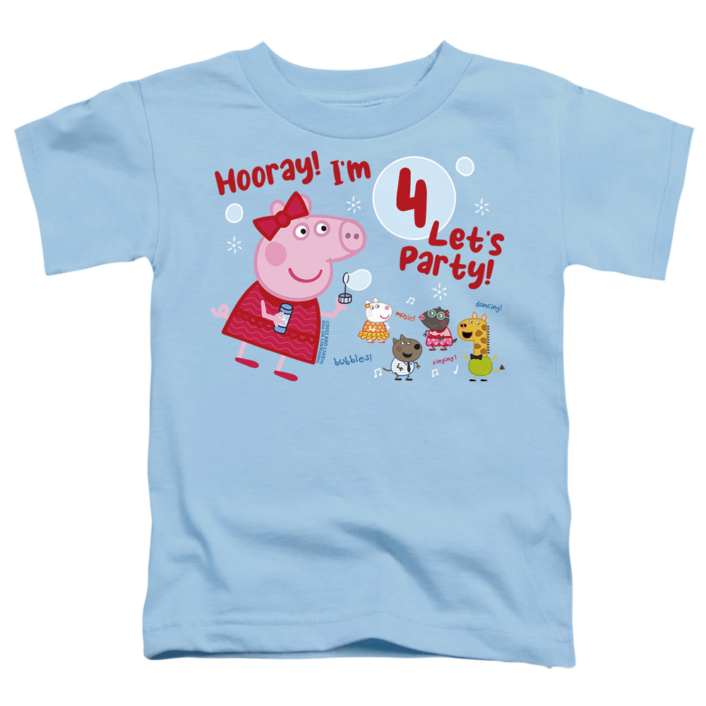 HBRO1309D-TT-2 Peppa Pig Hooray IM 4 Birthday Toddler Short Sleeve T-Shirt, Light Blue - Medium 3T