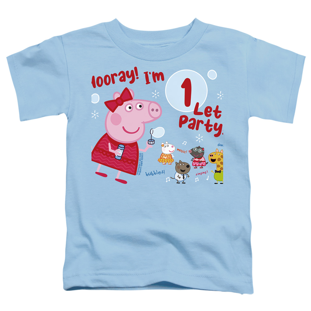 HBRO1309-TT-2 Peppa Pig Hooray IM 1 Birthday Toddler Short Sleeve T-Shirt, Light Blue - Medium 3T