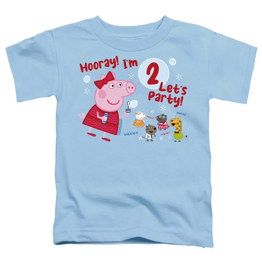 HBRO1309B-TT-1 Peppa Pig Hooray IM 2 Birthday Toddler Short Sleeve T-Shirt, Light Blue - Small 2T