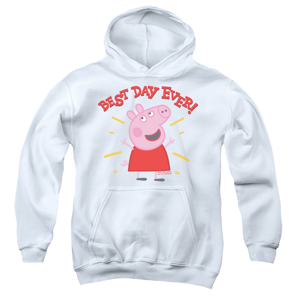 HBRO1268-YFTH-3 Peppa Pig Best Day Ever Youth Hooded Sweatshirt, White - Large