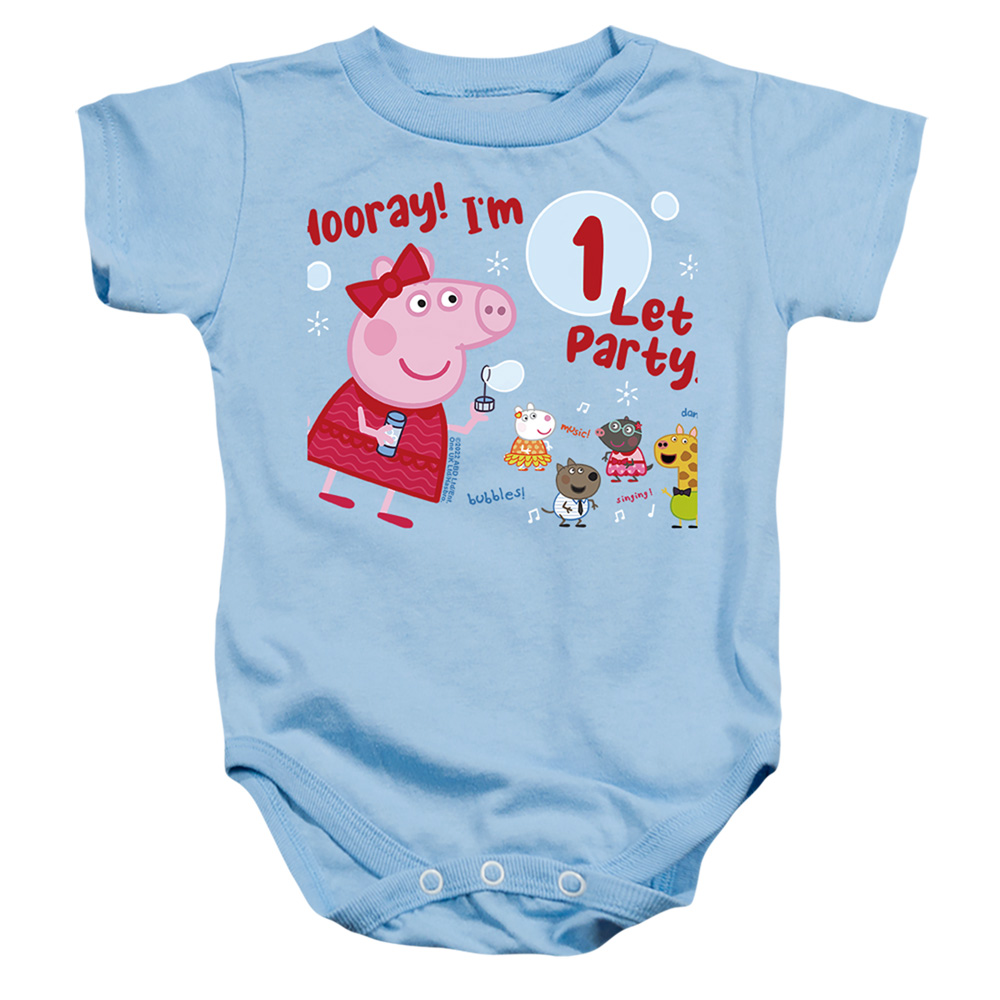 HBRO1309-SS-2 Peppa Pig Hooray IM 1 Birthday Infant Snapsuit, Light Blue - Medium - 12 Month
