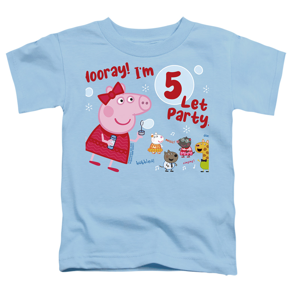HBRO1309E-TT-2 Peppa Pig Hooray IM 5 Birthday Toddler Short Sleeve T-Shirt, Light Blue - Medium 3T