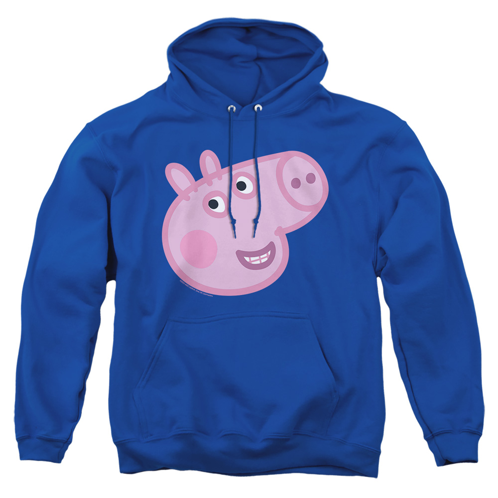 HBRO1449-AFTH-2 Peppa Pig George Pig Face Adult Pullover Hoodie, Royal - Medium