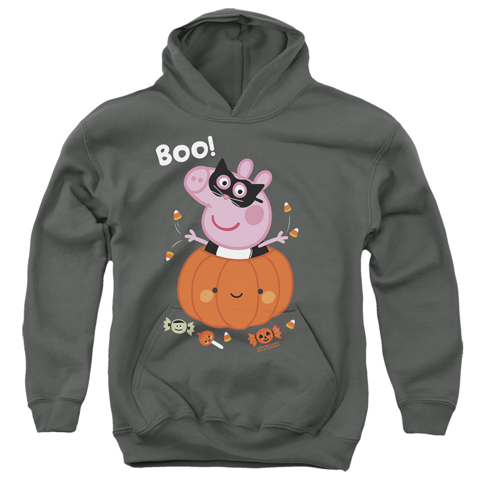 HBRO1464-YFTH-2 Peppa Pig Pumpkin Youth Hooded Sweatshirt, Charcoal - Medium