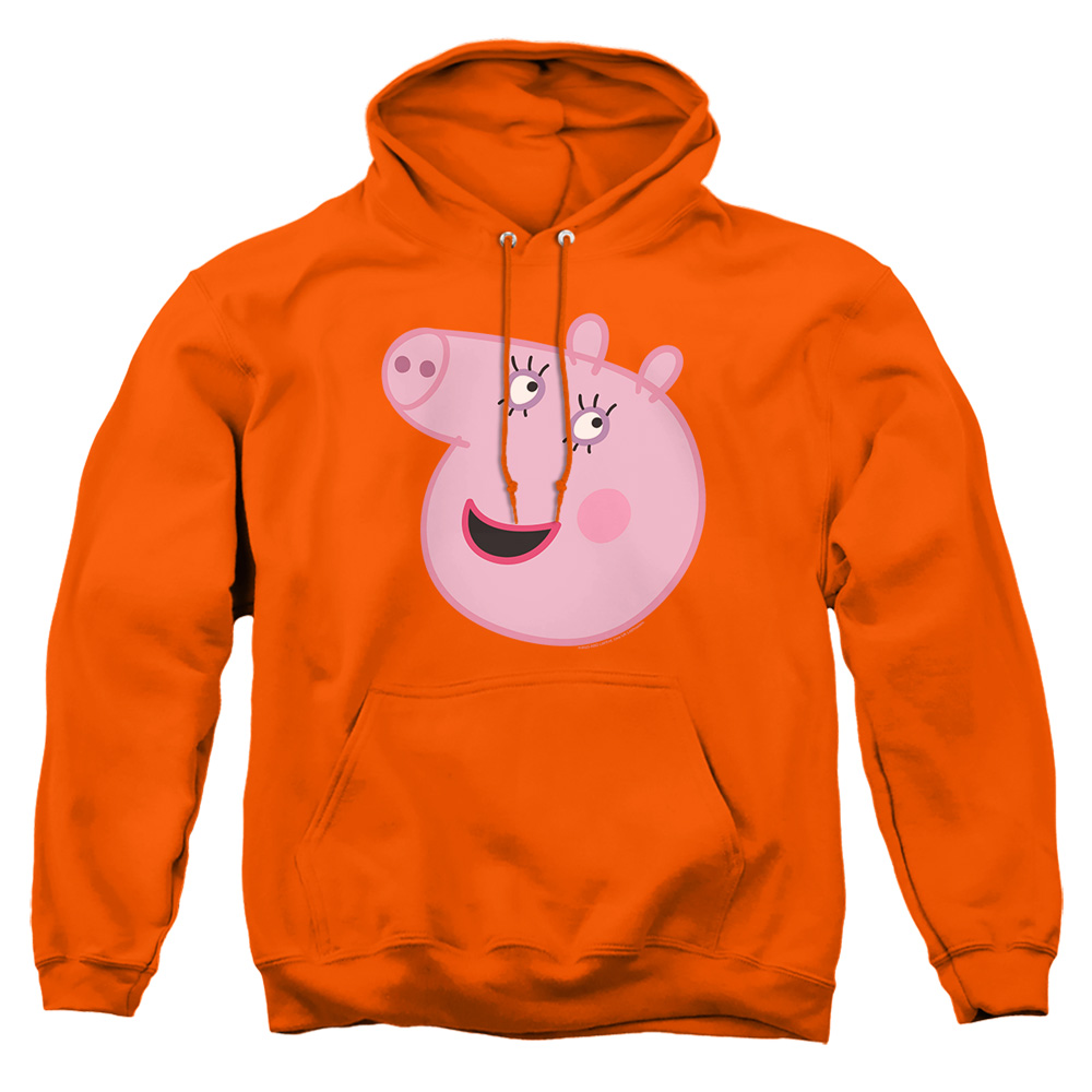 HBRO1450-AFTH-2 Peppa Pig Mummy Pig Face Adult Pullover Hoodie, Orange - Medium