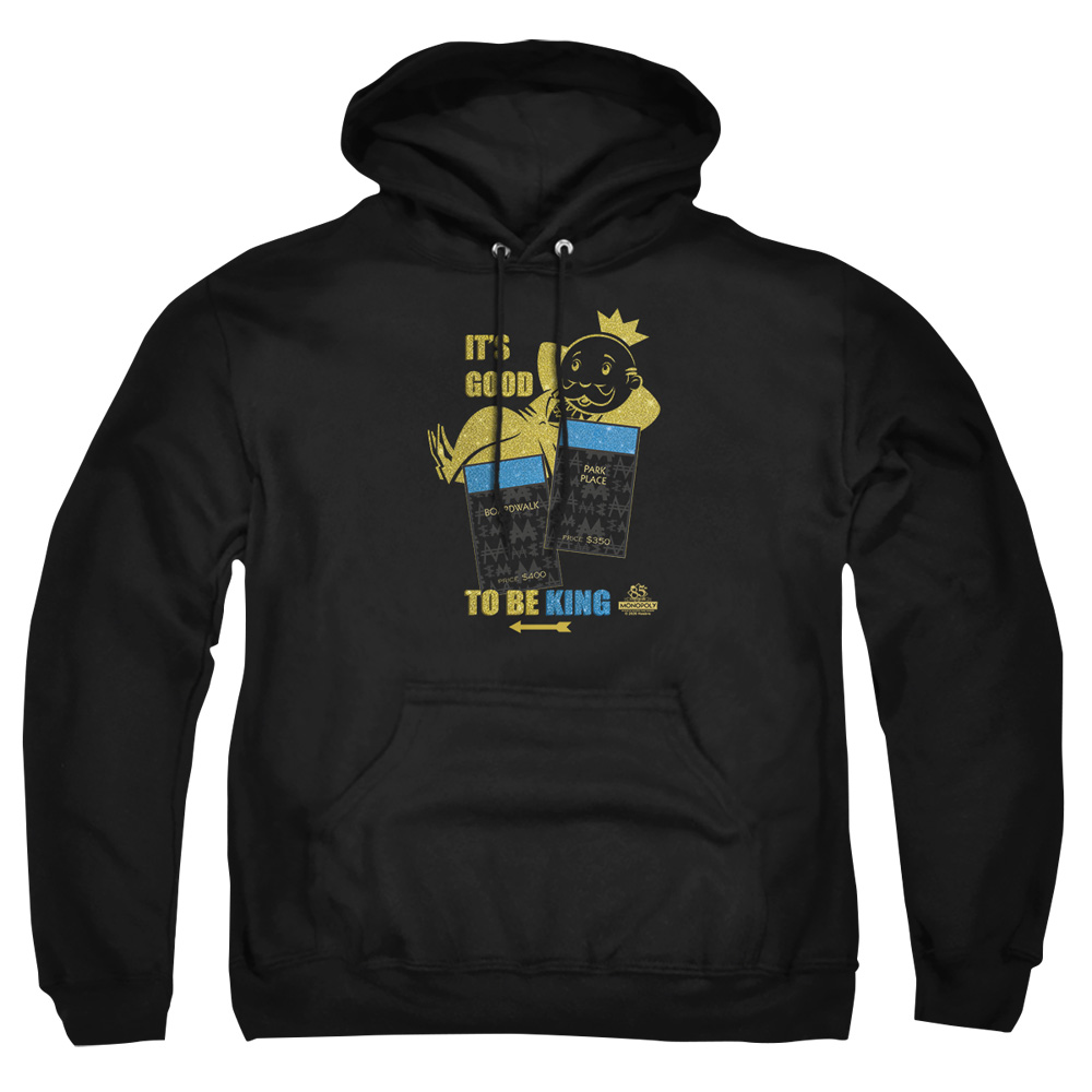 HBRO401-AFTH-2 Monopoly Its Good to Be King Adult Pullover Hoodie, Black - Medium