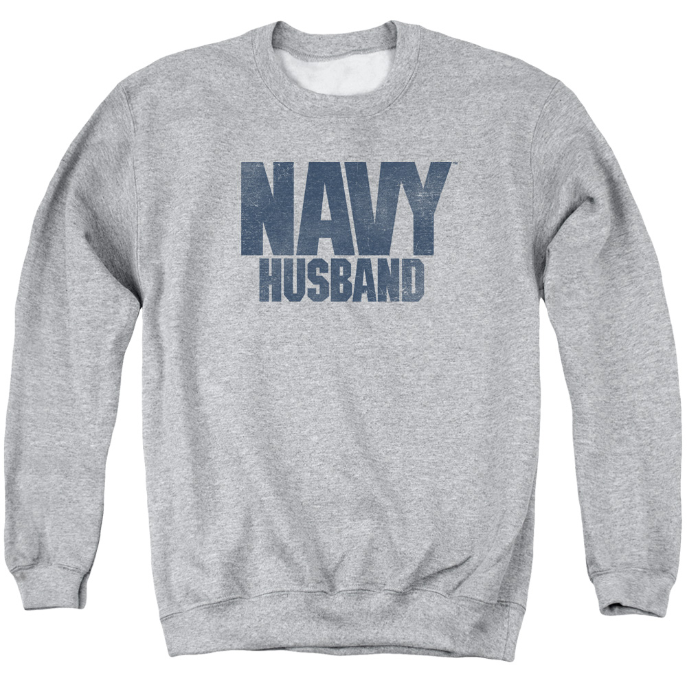 NA108D-AS-2 Navy Husband Adult Crewneck Sweatshirt, Athletic Heather - Medium